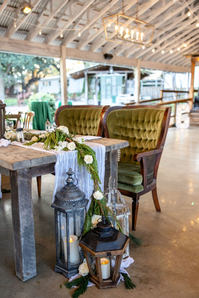 Elegant reception at Gruene Estate in New Braunfels, Texas featuring a modern farmhouse pavilion with rustic Hill Country charm.
